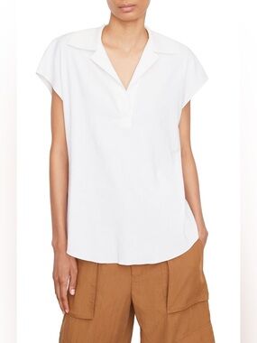 VINCE LINEN BLEND POPOVER TOP